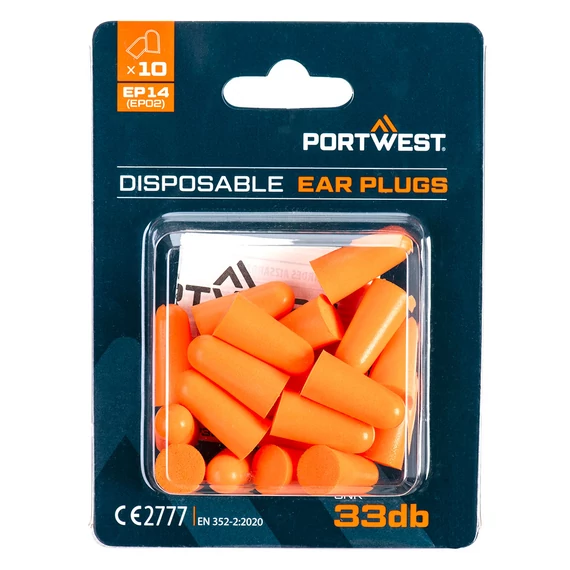 Portwest PU-Schaum-Ohrstöpsel mit Blisterpackung (10 Paar)